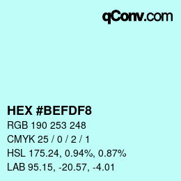 Color code: HEX #BEFDF8 | qconv.com