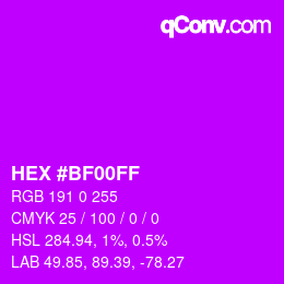 颜色代码: HEX #BF00FF | qconv.com