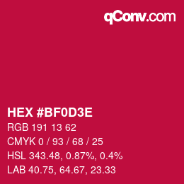 カラーコード: HEX #BF0D3E | qconv.com