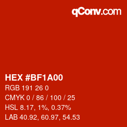 Color code: HEX #BF1A00 | qconv.com