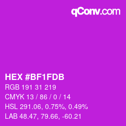 颜色代码: HEX #BF1FDB | qconv.com