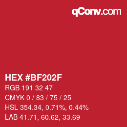Farbcode: HEX #BF202F | qconv.com