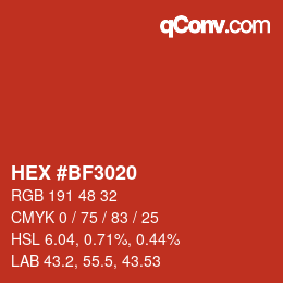 Farbcode: HEX #BF3020 | qconv.com