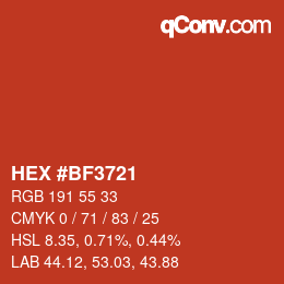颜色代码: HEX #BF3721 | qconv.com