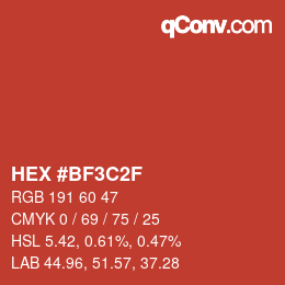 カラーコード: HEX #BF3C2F | qconv.com