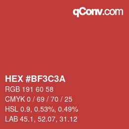 Color code: HEX #BF3C3A | qconv.com