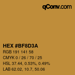Color code: HEX #BF8D3A | qconv.com