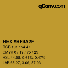 Color code: HEX #BF9A2F | qconv.com