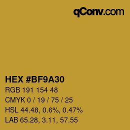 カラーコード: HEX #BF9A30 | qconv.com