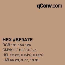 Color code: HEX #BF9A7E | qconv.com