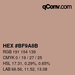 Color code: HEX #BF9A8B | qconv.com