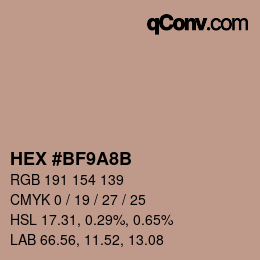 カラーコード: HEX #BF9A8B | qconv.com