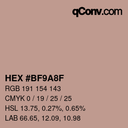 カラーコード: HEX #BF9A8F | qconv.com