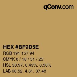 Farbcode: HEX #BF9D5E | qconv.com