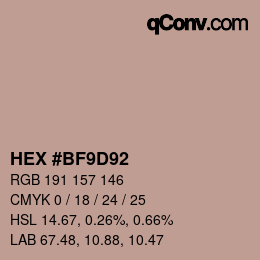 颜色代码: HEX #BF9D92 | qconv.com