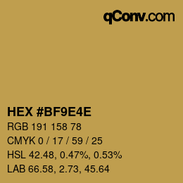 Color code: HEX #BF9E4E | qconv.com