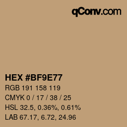 颜色代码: HEX #BF9E77 | qconv.com