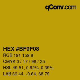 颜色代码: HEX #BF9F08 | qconv.com