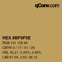 Code couleur: HEX #BF9F5E | qconv.com