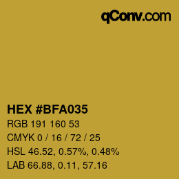 カラーコード: HEX #BFA035 | qconv.com