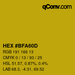 カラーコード: HEX #BFA60D | qconv.com