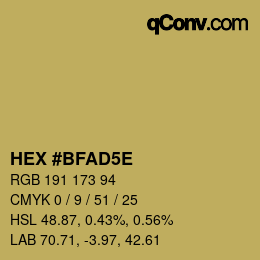 Code couleur: HEX #BFAD5E | qconv.com