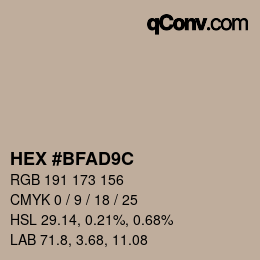 Color code: HEX #BFAD9C | qconv.com