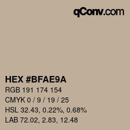 Color code: HEX #BFAE9A | qconv.com