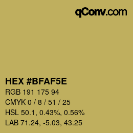Color code: HEX #BFAF5E | qconv.com