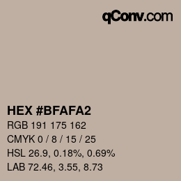 颜色代码: HEX #BFAFA2 | qconv.com