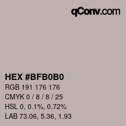 颜色代码: HEX #BFB0B0 | qconv.com