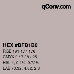 颜色代码: HEX #BFB1B0 | qconv.com