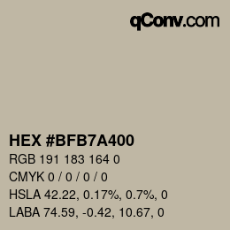カラーコード: HEX #BFB7A400 | qconv.com