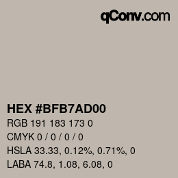 颜色代码: HEX #BFB7AD00 | qconv.com