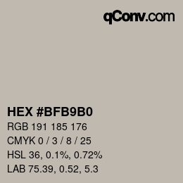 カラーコード: HEX #BFB9B0 | qconv.com