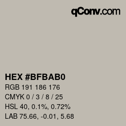 颜色代码: HEX #BFBAB0 | qconv.com