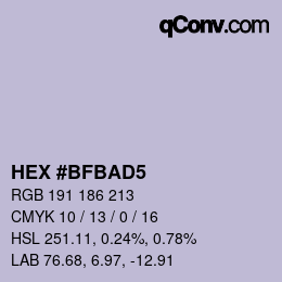 Código de color: HEX #BFBAD5 | qconv.com