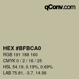 Farbcode: HEX #BFBCA0 | qconv.com