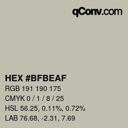 Code couleur: HEX #BFBEAF | qconv.com