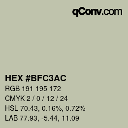 颜色代码: HEX #BFC3AC | qconv.com