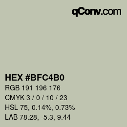 颜色代码: HEX #BFC4B0 | qconv.com