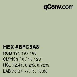 Farbcode: HEX #BFC5A8 | qconv.com