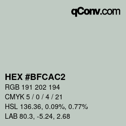 Color code: HEX #BFCAC2 | qconv.com