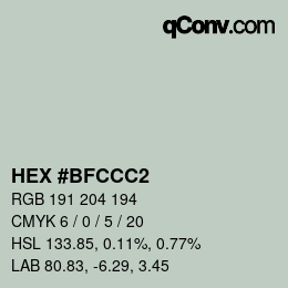 カラーコード: HEX #BFCCC2 | qconv.com