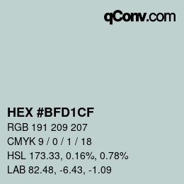 Code couleur: HEX #BFD1CF | qconv.com