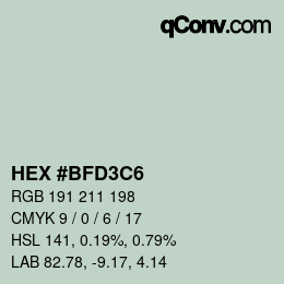 カラーコード: HEX #BFD3C6 | qconv.com