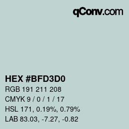 カラーコード: HEX #BFD3D0 | qconv.com