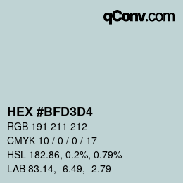 カラーコード: HEX #BFD3D4 | qconv.com