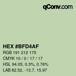 颜色代码: HEX #BFD4AF | qconv.com