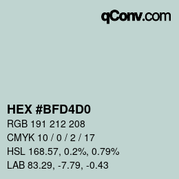 颜色代码: HEX #BFD4D0 | qconv.com